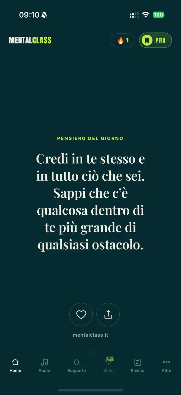 Il pensiero del giorno nell'app MentalClass