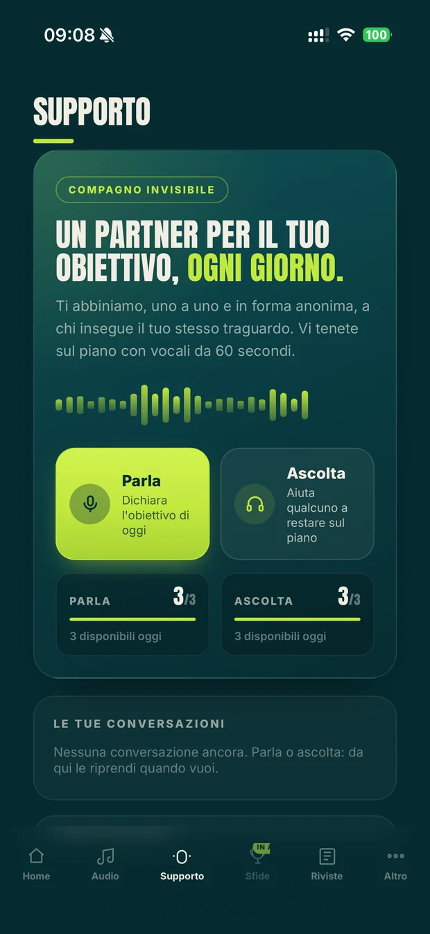 Schermata Supporto dell'app MentalClass: il Compagno Invisibile